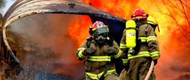 wildfire firefighters coordinating response during active fire management